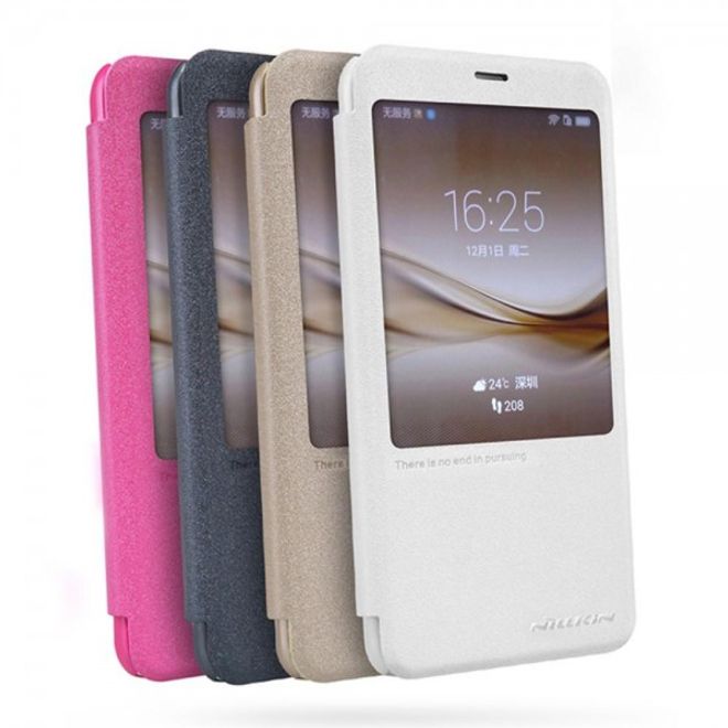 Huawei Mate 8 Nillkin Sparkle Series Leder Smart Case Handy Hülle mit grossem Fenster - gold