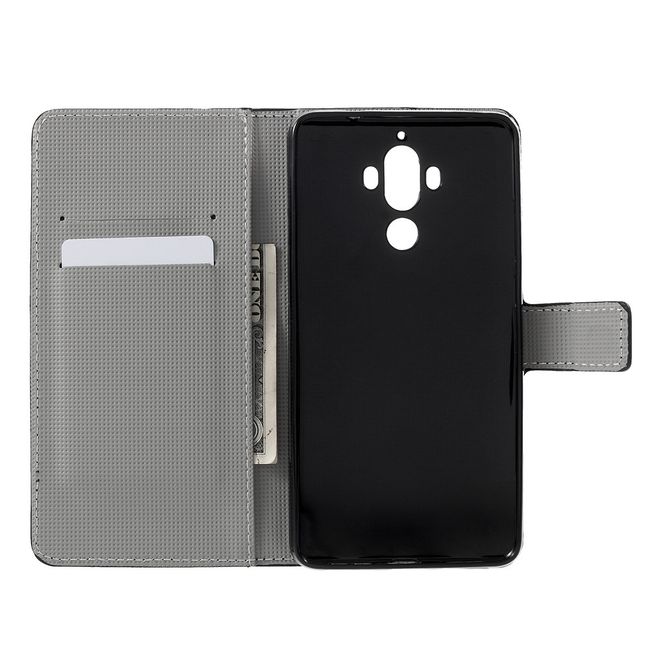 Huawei Mate 9 Handyhülle - Case aus Leder - mit Kreditkartenslots - Cooler Bär mit Kettensäge