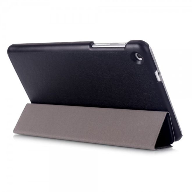 Huawei MediaPad M1 8.0 Dreifach faltbare Leder Case Tablet Hülle mit Litchitextur - schwarz