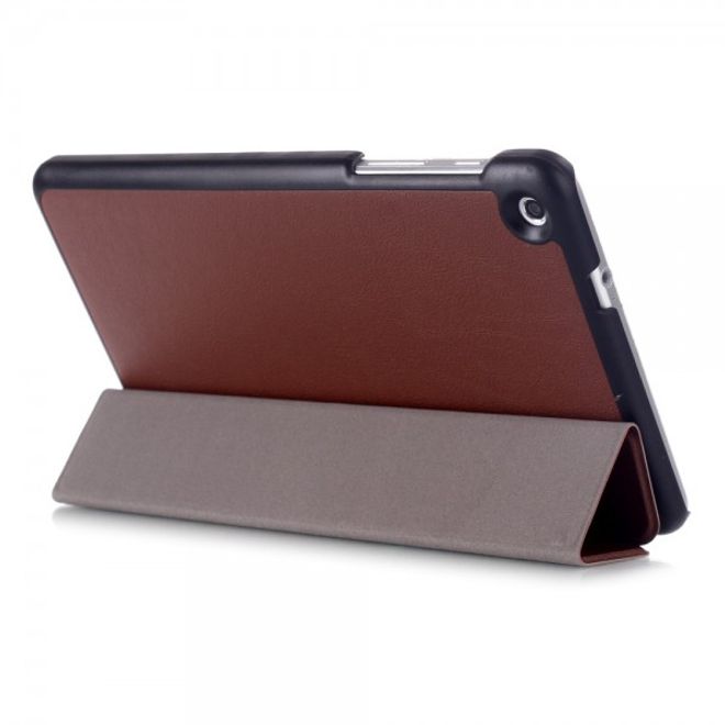Huawei MediaPad M1 8.0 Dreifach faltbare Leder Case Tablet Hülle mit Litchitextur - braun