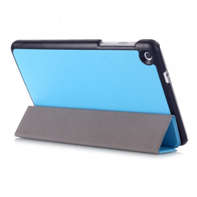 Huawei MediaPad M1 8.0 Dreifach faltbare Leder Case Tablet Hülle mit Litchitextur - hellblau