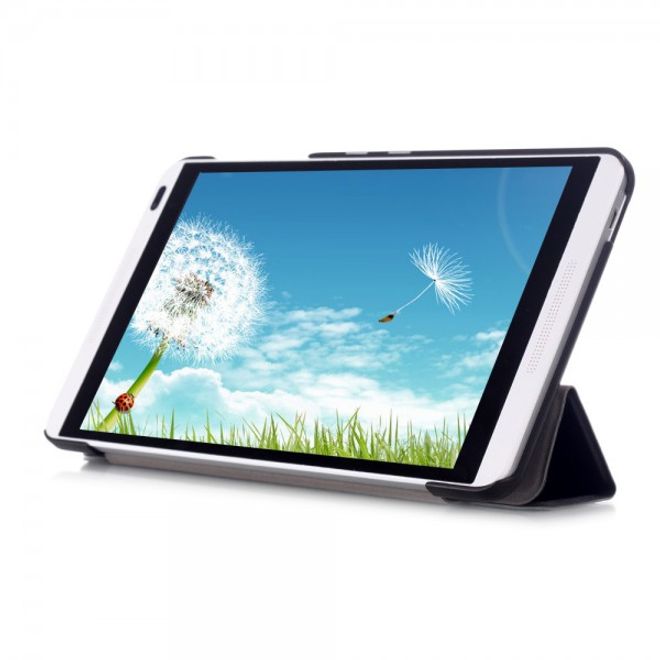Huawei MediaPad M1 8.0 Dreifach faltbare Leder Case Tablet Hülle mit Litchitextur - schwarz