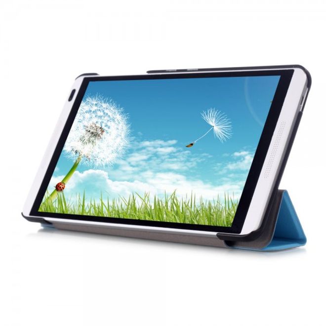 Huawei MediaPad M1 8.0 Dreifach faltbare Leder Case Tablet Hülle mit Litchitextur - hellblau