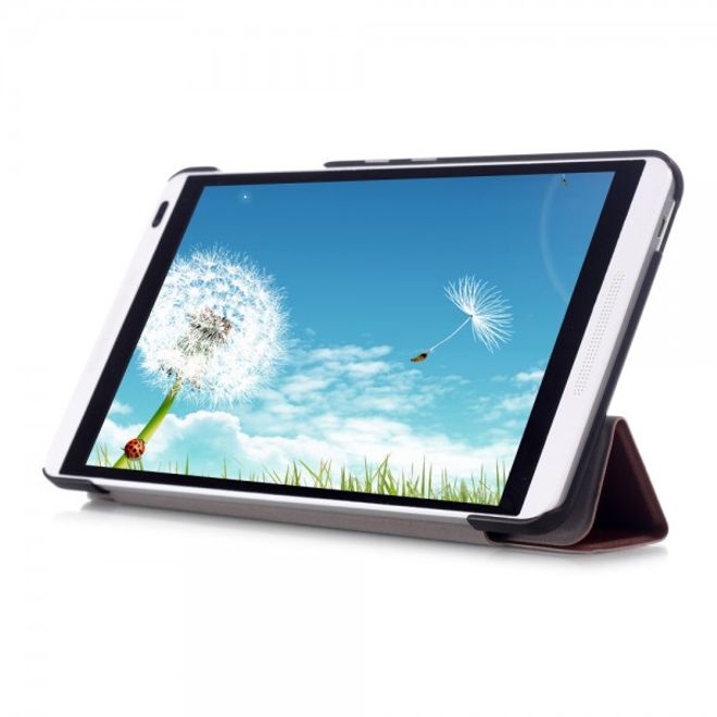 Huawei MediaPad M1 8.0 Dreifach faltbare Leder Case Tablet Hülle mit Litchitextur - braun