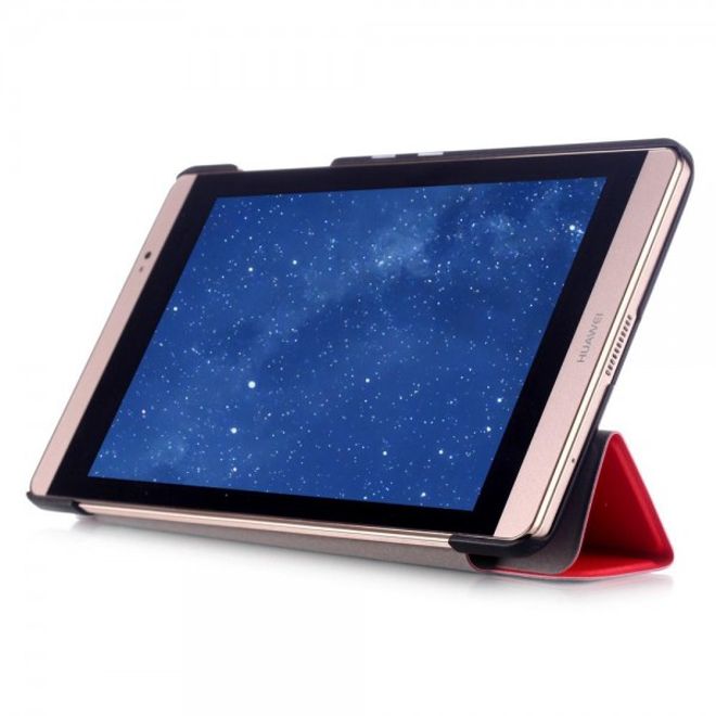Huawei MediaPad M2 8.0 Dreifach faltbare Leder Case Hülle mit Litchitextur und Standfunktion - rot