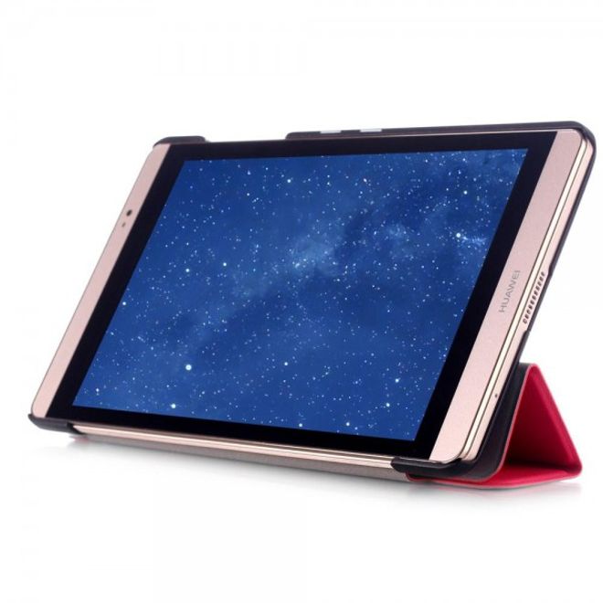 Huawei MediaPad M2 8.0 Dreifach faltbare Leder Case Hülle mit Litchitextur und Standfunktion - rosa