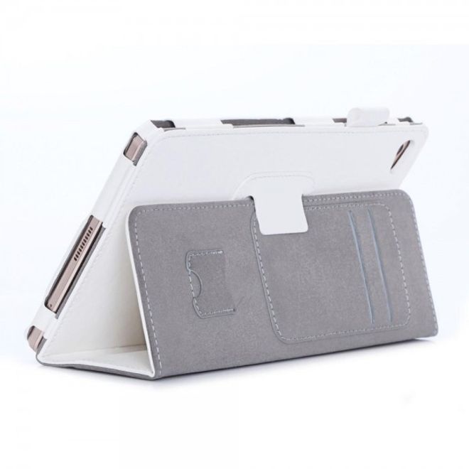 Huawei MediaPad M2 8.0 Schicke Leder Cover Hülle mit Standfunktion und Handschlaufe - weiss