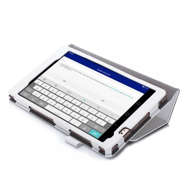 Huawei MediaPad M2 8.0 Schicke Leder Cover Hülle mit Standfunktion und Handschlaufe - weiss