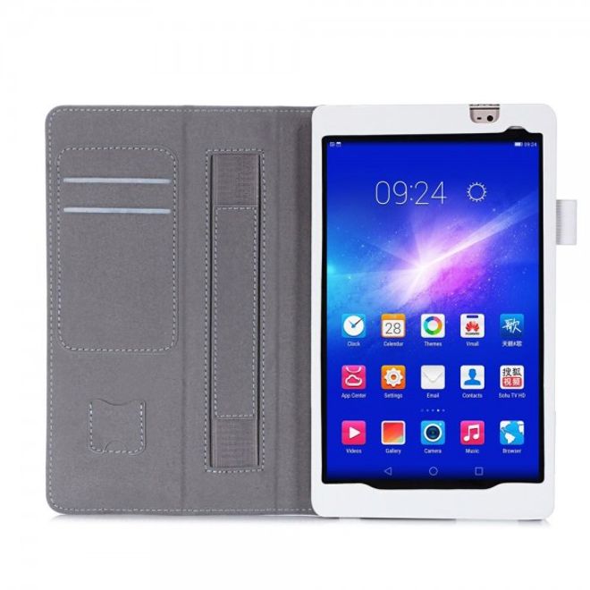 Huawei MediaPad M2 8.0 Schicke Leder Cover Hülle mit Standfunktion und Handschlaufe - weiss