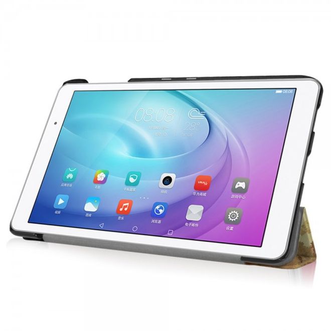 Huawei MediaPad T2 10.0 Pro Dreifach faltbare Leder Flip Case Hülle mit Blumen im Retrolook