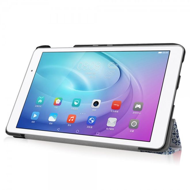 Huawei MediaPad T2 10.0 Pro Dreifach faltbare Leder Flip Case Hülle mit Damask Muster