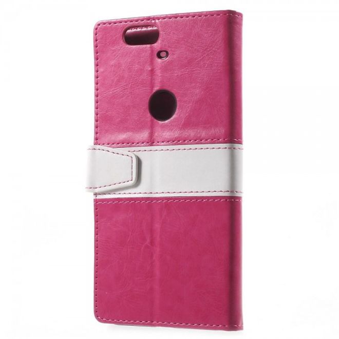 Huawei Nexus 6P Crazy Horse Leder Case Handyhülle mit Kontrastfarben und Standfunktion - rosa