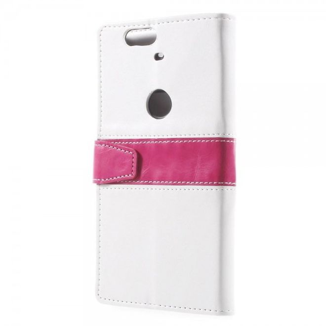 Huawei Nexus 6P Crazy Horse Leder Case Handyhülle mit Kontrastfarben und Standfunktion - weiss