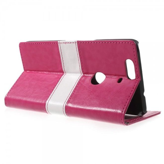 Huawei Nexus 6P Crazy Horse Leder Case Handyhülle mit Kontrastfarben und Standfunktion - rosa