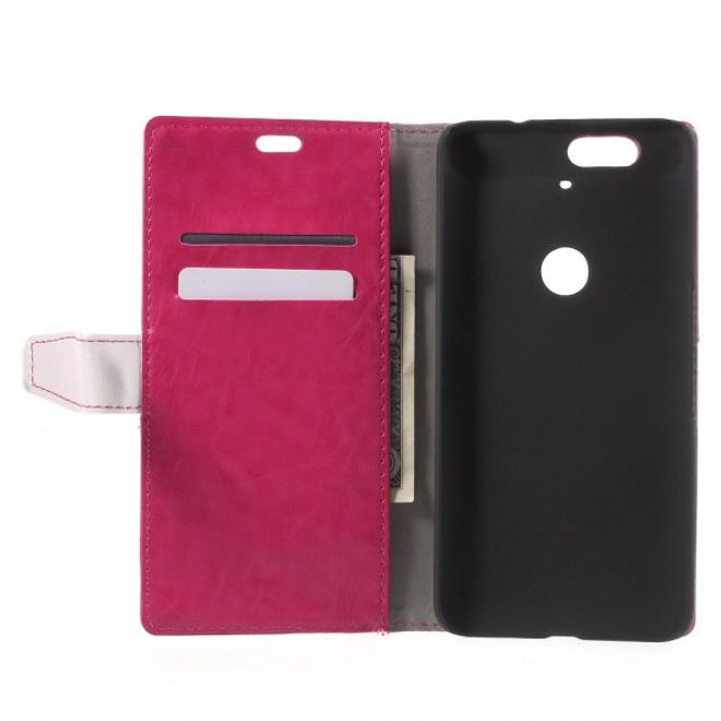 Huawei Nexus 6P Crazy Horse Leder Case Handyhülle mit Kontrastfarben und Standfunktion - rosa