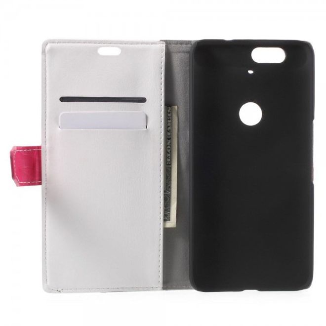 Huawei Nexus 6P Crazy Horse Leder Case Handyhülle mit Kontrastfarben und Standfunktion - weiss