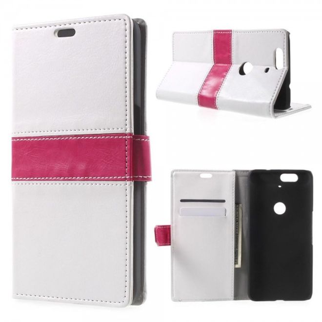 Huawei Nexus 6P Crazy Horse Leder Case Handyhülle mit Kontrastfarben und Standfunktion - weiss