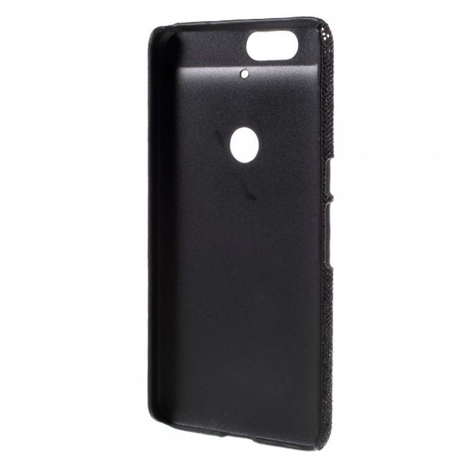 Huawei Nexus 6P Glitzernde Hart Plastik Case Hülle mit lederartiger Oberfläche - schwarz