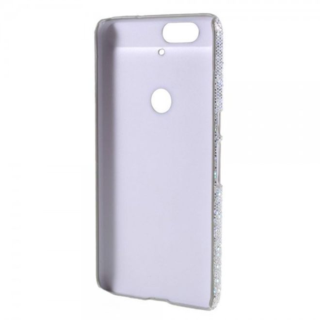 Huawei Nexus 6P Glitzernde Hart Plastik Case Hülle mit lederartiger Oberfläche - silber