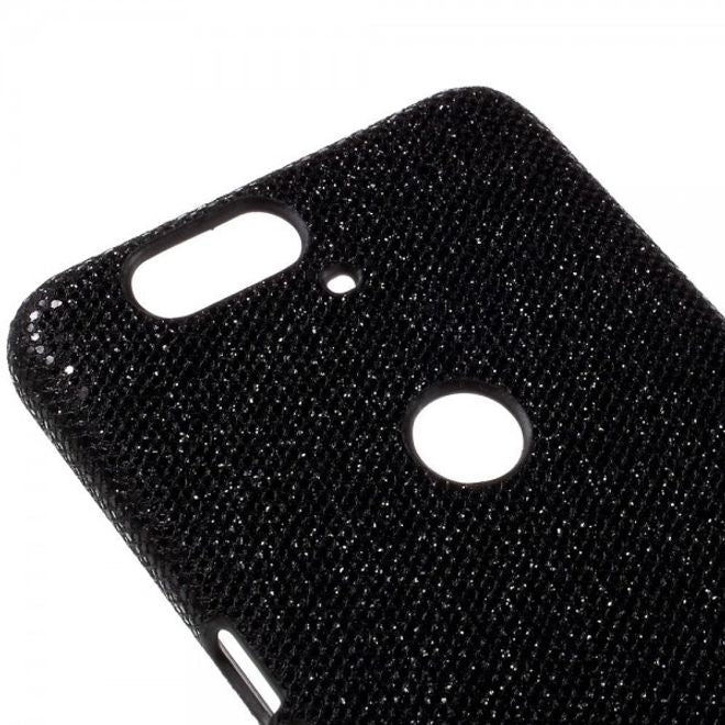 Huawei Nexus 6P Glitzernde Hart Plastik Case Hülle mit lederartiger Oberfläche - schwarz