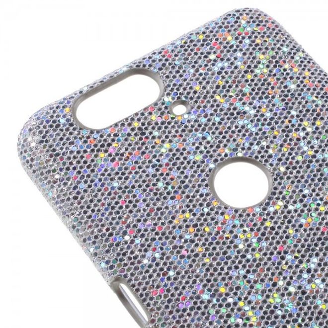 Huawei Nexus 6P Glitzernde Hart Plastik Case Hülle mit lederartiger Oberfläche - silber