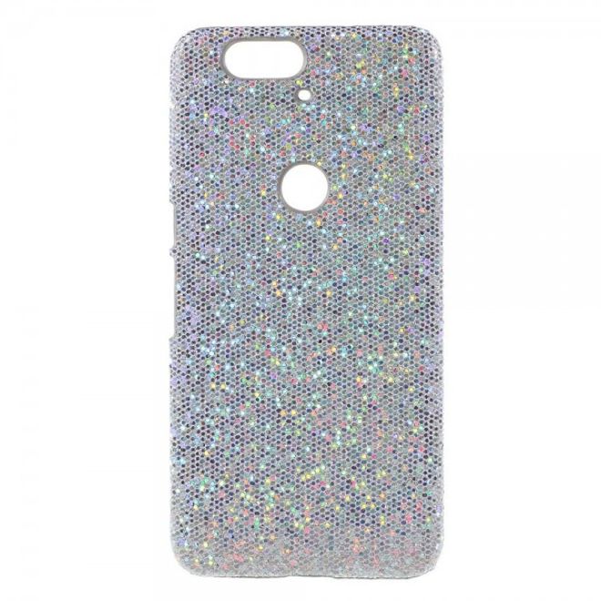 Huawei Nexus 6P Glitzernde Hart Plastik Case Hülle mit lederartiger Oberfläche - silber