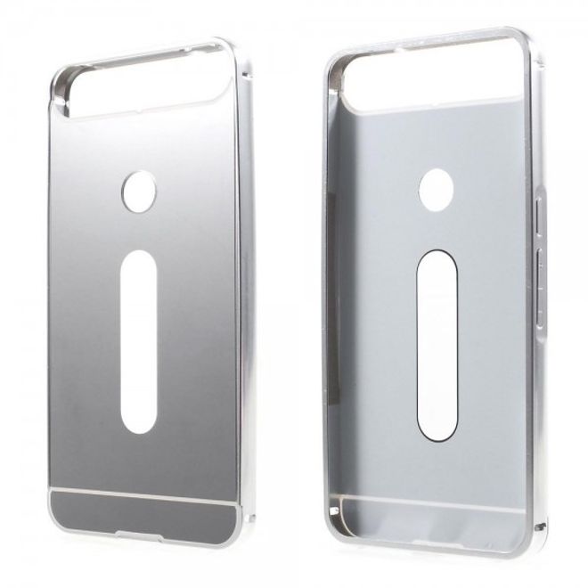 Huawei Nexus 6P Metall Bumper und Hart Plastik Cover Hülle - silber