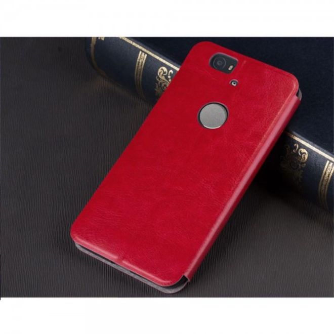 Huawei Nexus 6P MOFI Rui Series Leder Case Hülle mit Standfunktion - rot