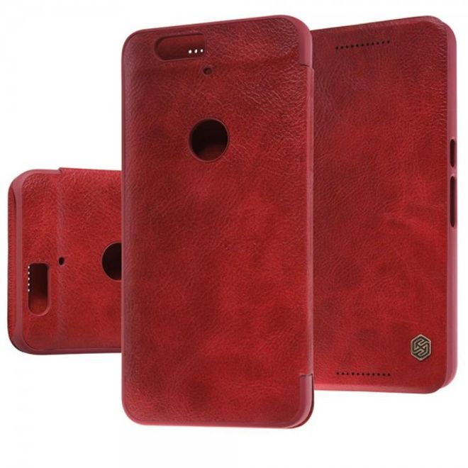 Huawei Nexus 6P Nillkin Qin Series Leder Flip Case Handy Hülle - rot