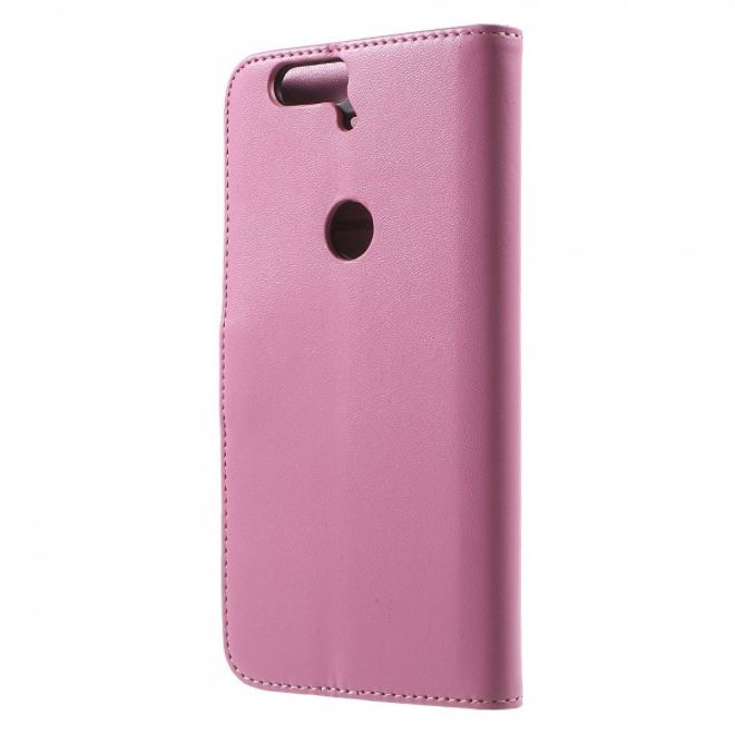 Huawei Nexus 6P Sanfte Leder Case Hülle mit Kreditkartenslots und Standfunktion - pink