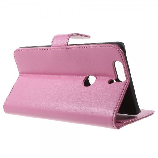 Huawei Nexus 6P Sanfte Leder Case Hülle mit Kreditkartenslots und Standfunktion - pink