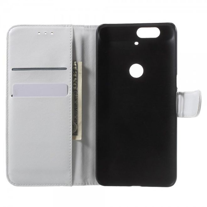 Huawei Nexus 6P Sanfte Leder Case Hülle mit Kreditkartenslots und Standfunktion - weiss