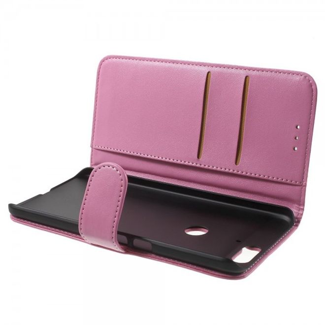 Huawei Nexus 6P Sanfte Leder Case Hülle mit Kreditkartenslots und Standfunktion - pink