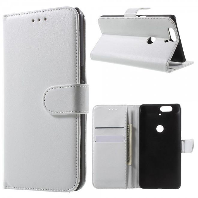 Huawei Nexus 6P Sanfte Leder Case Hülle mit Kreditkartenslots und Standfunktion - weiss