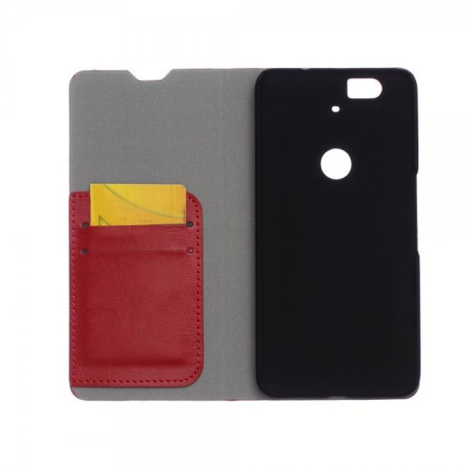 Huawei Nexus 6P Trendige Crazy Horse Leder Cover Hülle mit Standfunktion - rot