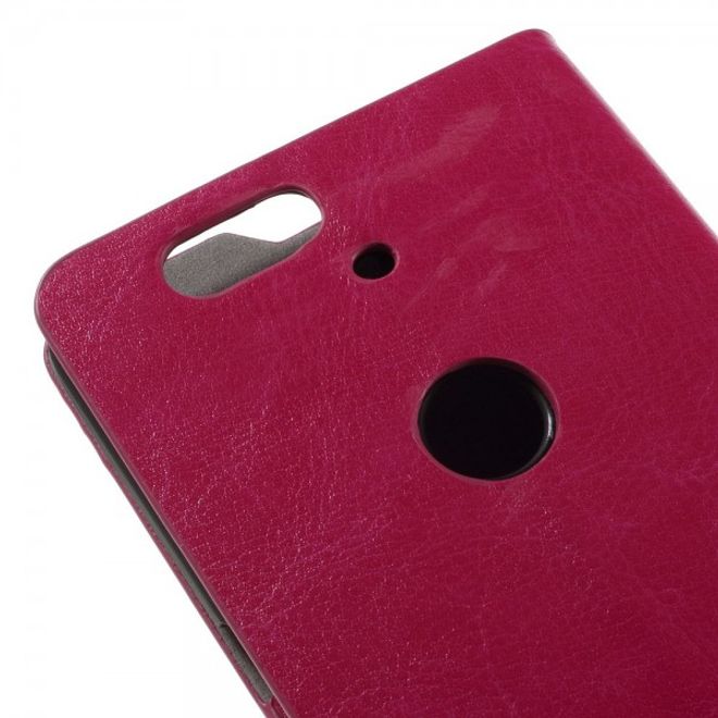 Huawei Nexus 6P Trendige Crazy Horse Leder Cover Hülle mit Standfunktion - rosa