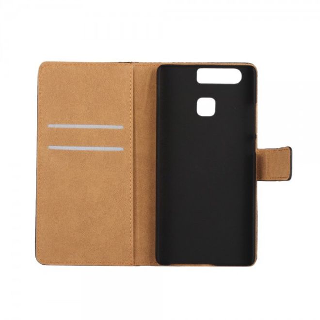 Huawei P9 Echte Spaltleder Flip Case Hülle mit Standfunktion - purpur