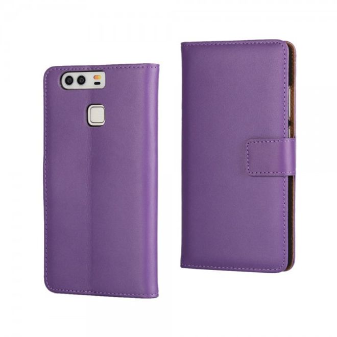 Huawei P9 Echte Spaltleder Flip Case Hülle mit Standfunktion - purpur