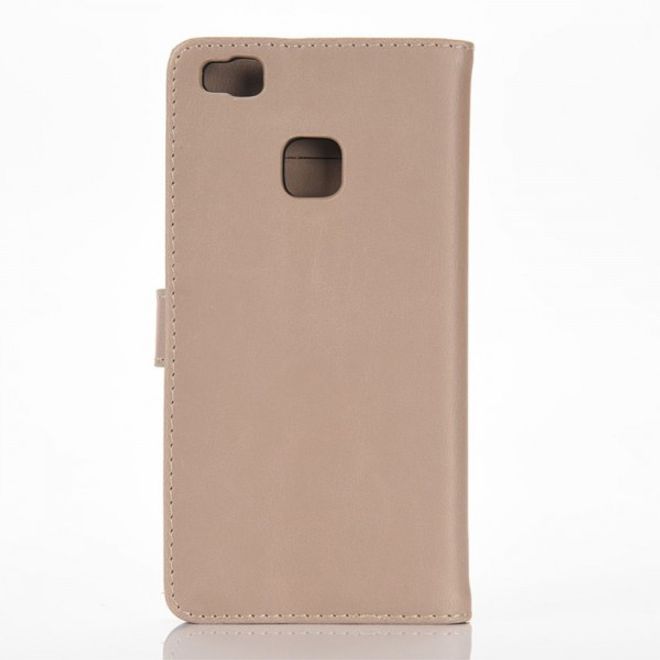 Huawei P9 Lite Modische Leder Case Hülle im Retrolook mit Kreditkartenslots - grau