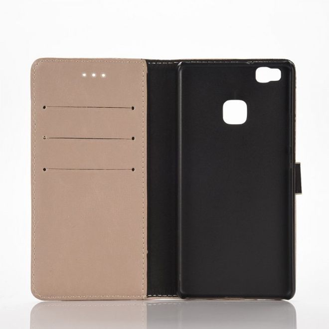 Huawei P9 Lite Modische Leder Case Hülle im Retrolook mit Kreditkartenslots - grau
