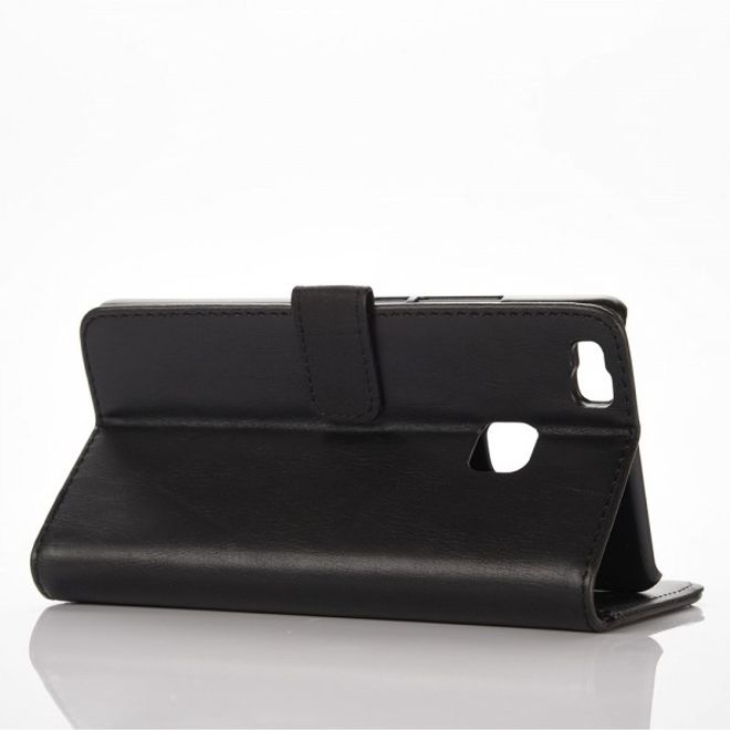 Huawei P9 Lite Modische Leder Case Hülle im Retrolook mit Kreditkartenslots - schwarz