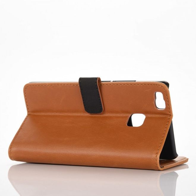 Huawei P9 Lite Modische Leder Case Hülle im Retrolook mit Kreditkartenslots - braun