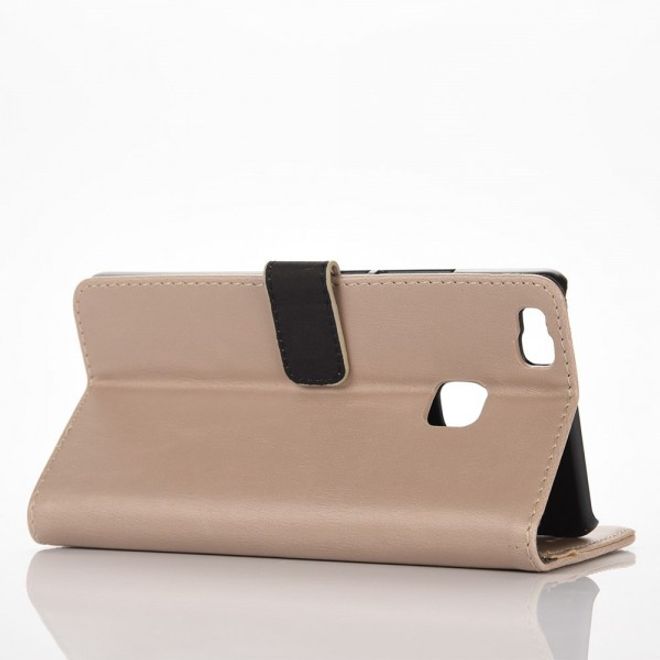 Huawei P9 Lite Modische Leder Case Hülle im Retrolook mit Kreditkartenslots - grau