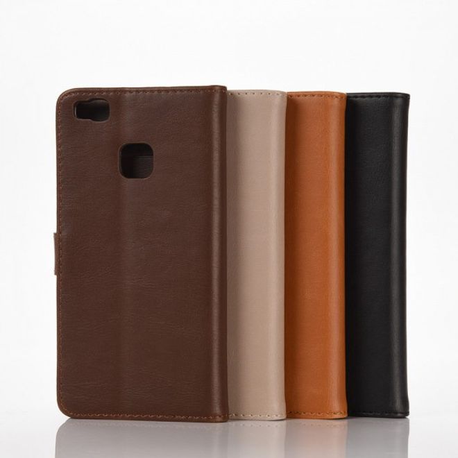 Huawei P9 Lite Modische Leder Case Hülle im Retrolook mit Kreditkartenslots - grau