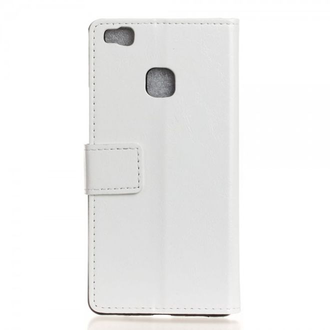 Huawei P9 Lite Schicke Crazy Horse Leder Flip Case Hülle mit Standfunktion - weiss