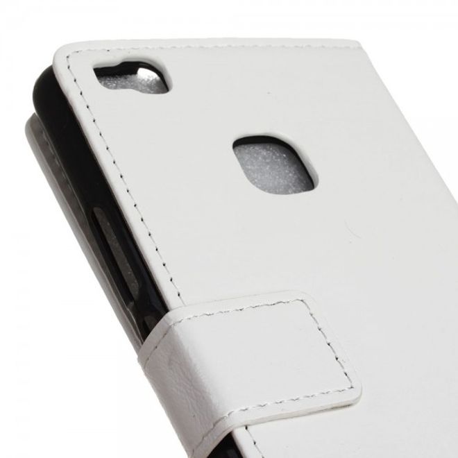 Huawei P9 Lite Schicke Crazy Horse Leder Flip Case Hülle mit Standfunktion - weiss