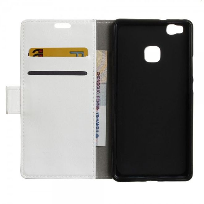 Huawei P9 Lite Schicke Crazy Horse Leder Flip Case Hülle mit Standfunktion - weiss