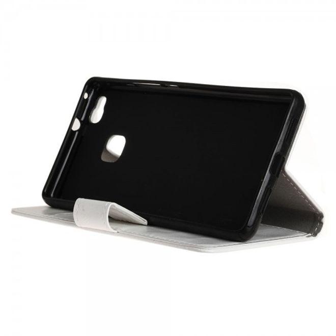 Huawei P9 Lite Schicke Crazy Horse Leder Flip Case Hülle mit Standfunktion - weiss