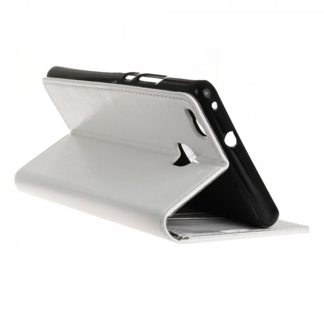 Huawei P9 Lite Schicke Crazy Horse Leder Flip Case Hülle mit Standfunktion - weiss