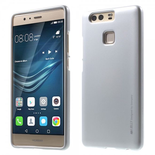 Goospery - Huawei P9 Handy Hülle - TPU Soft Case - i Jelly Metal Series - silber